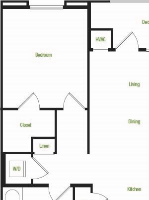 A3 – 1 Bedroom 1 Bath Floor Plan Layout – 677 Square Feet